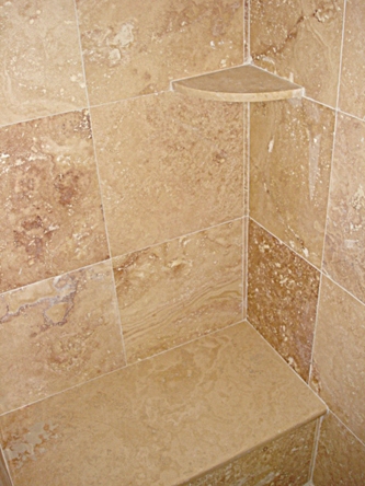 Premium Quality Noce Travertine Resin Corner Shelf for Bathroom Shower